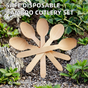 Ensemble de couverts jetables en bambou de qualité alimentaire, biodégradables, cuillère, couteau, fourchette en bois pour le camping, les fêtes, les plats à emporter - Product Image 2