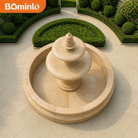 Grande fontaine d'eau extérieure en marbre beige à 3 niveaux, sculpture de jardin classique sculptée à la main pour la décoration de la cour d'hôtel ou de la propriété
