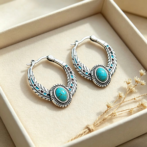 Vintage Turquoise Beaded Eagle Feather Drop <b>Earrings</b>, Bohemian Party <b>Wedding</b> Ear Jewelry For Women - Product Image 2