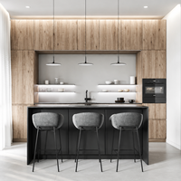 Meuble de cuisine multifonctionnel de luxe écologique avec îlot de salle à manger, armoire à verres intégrée et rangement bar