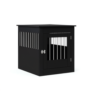 Black Engineered Wood <b>Dog</b> <b>Crate</b> 25.4x31.5x28.0 In Pet House Furniture <b>Modern</b> Indoor Medium Breed - Product Image 1