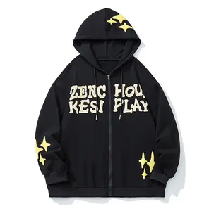 Free Design Custom Hoodie Puff Print Hoody Custom Zip Up Hoodie Puff Print Logo Manufacturer