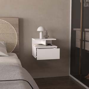 Mesita de Noche Flotante Blanca de 1 Cajón, Estante de Almacenamiento para Dormitorio Montado en la Pared - Product Image 5