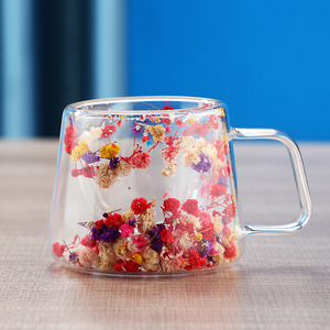Logo personalizzato 200ml resistente al calore alta borosilicato doppia parete <span class=keywords><strong>di</strong></span> <span class=keywords><strong>vetro</strong></span> latte tè tazze <span class=keywords><strong>di</strong></span> caffè <span class=keywords><strong>con</strong></span> fiore secco - Product Image 6