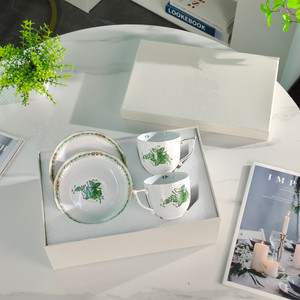 Classic Plant Pattern Four-color European Bone China Double <b>Cup</b> and <b>Saucer</b> with Eco-Friendly Gift Box Suitable for Gifts - Product Image 1