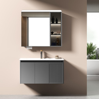 Conjunto de Mueble de Baño Minimalista con Lavabo de Cerámica Gris, Espejo Inteligente, Resistente al Agua y a la Humedad, para Uso en Hoteles, 5 Años de Garantía