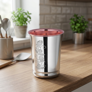 Meilleures ventes : Magnifique gobelet en verre de cuivre pur de 300 ml, style bohème argenté, avec couvercle, pour la maison, écologique - Product Image 2