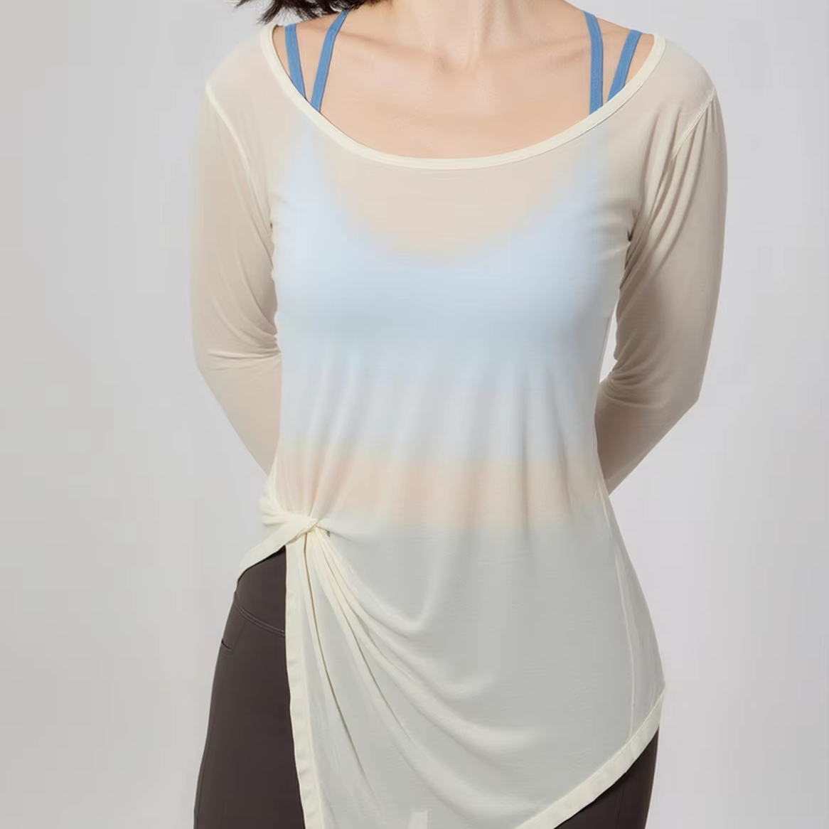 Women's Crew Neck Long Sleeve Yoga Top Quick Dry Activewear Wrinkle-Resistant Synthetic Fiber Loose Fit Drape Hip Cover for Bulk