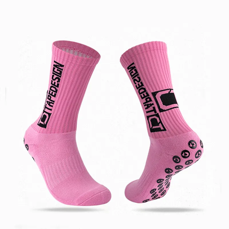 Wholesale crew custom performance sports elite soccer tape design grip socks pink anti slip football socks for men