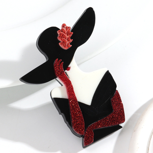 <span class=keywords><strong>Broche</strong></span> élégante pour robe de banquet, accessoires, <span class=keywords><strong>broche</strong></span> en acrylique rouge scintillante, grand chapeau noir, personnage, pour femmes - Product Image 2