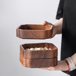 Walnut Wood Square <b>Tray</b> 1 Compartment Unfinished Standing Type For Candy And Nut <b>Storage</b> Living Room Decoration - Product Image 3
