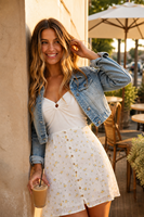 Veste en jean vintage skinny boutonnée pour femme (Nylon/Coton) Lavable Été Automne