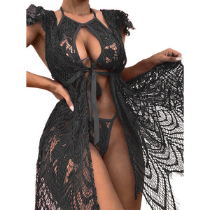 Abito lungo in pizzo da <span class=keywords><strong>donna</strong></span> abito da notte Sexy in rete da <span class=keywords><strong>donna</strong></span> abito estivo da spiaggia Lingerie Sexy - Product Image 3