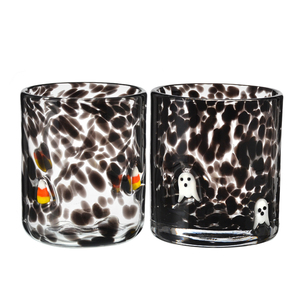 Verres cylindriques vintage soufflés à la main Samyo avec points noirs, tasse à eau, pot à bougie en verre pour Halloween avec figurine mignonne - Product Image 1