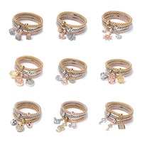 Lot de 3 Bracelets Tendance Arbre de Vie, Cœur et Couronne, Breloques DIY, Chaîne Popcorn Soudée pour Femme, Bijoux en Gros