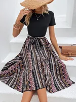 Robe d'été noire unie à coupe ample pour femme, style décontracté pour les vacances, en polyester, plusieurs tailles, vente en gros