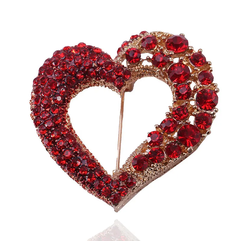 2020 Nieuwe <span class=keywords><strong>Rood</strong></span> <span class=keywords><strong>Hart</strong></span> Crystal Broche Pins Voor Vrouwen Hollow-Out Cz Ruimers