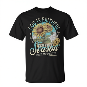 Camiseta con estampado gráfico cristiano de God Is Faithful In Every Season, color negro, unisex, cuello redondo, manga corta, regalo para adultos, iglesia, impresión digital - Product Image 2