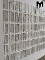 Décoration Murale Toile Peinte à la Main, Panneau Artistique Minimaliste 3D, Texture Rayée Beige, Peinture Acrylique Faite Main Wabi Sabi avec Cadre
