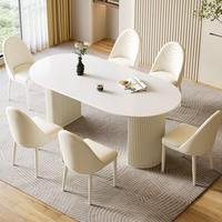Cremefarbener Esstisch mit Sinterstein-Platte Hochwertiges Modernes Esszimmer-Set Einfacher Designer-Ellipsen-Esstisch zum Verkauf