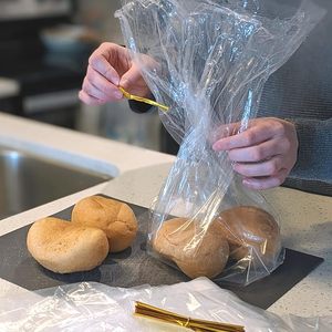 Reusable Recyclable PE Shrink <b>Bag</b> with Hand Length Handle for <b>Bread</b> and Embossing Storage Ties for Home Bakers and Bakery Owners - Product Image 1