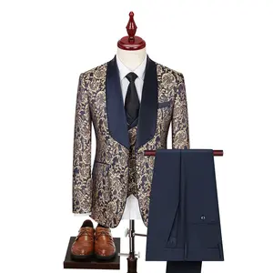 Yüksek kalite moda özel yeni erkek takım elbise 3 parça set kore tarzı moda renk engelleme baskılı suit
