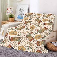 Manta de Franela Suave de Felpa con Diseño de Vaquero del Oeste, Muñeco de Nieve y Botas para Halloween y Navidad, Ideal para Sofá, Cama y Descanso en Días Festivos