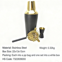 Ensemble de barman en acier inoxydable, 3 pièces, accessoires de bar, shaker à martini de 20 oz, doseur, passoire, ensemble d'outils de bar