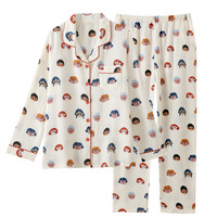 Nouvelle chemise de nuit pour femmes en coton gaze double couche, motif de dessin animé mignon, printemps, automne, été, fine, à manches longues, ensemble de vêtements de maison