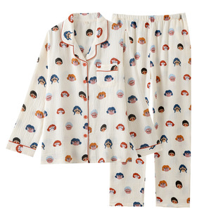Nuovo Set di Camicie da Notte per <span class=keywords><strong>Donna</strong></span> in <span class=keywords><strong>Cotone</strong></span> a Doppio Strato con Motivi Cartoon, Primavera Autunno Estate, Sottile a Maniche Lunghe per Casa - Product Image 5