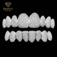 Promotion : Grillz personnalisés en argent 925 et moissanite, 8 dents supérieures et 8 dents inférieures, style Iced Out, bijoux dentaires pour le hip-hop, les fêtes et la scène