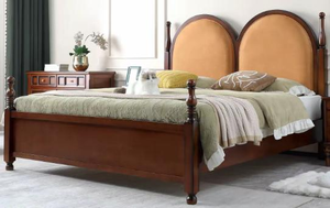 Traditional Queen Size Upholstered Bed Frame with Fabric Headboard and Wooden Posts - Product Image 6