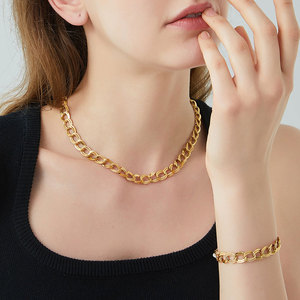 Ensemble de bijoux tendance pour femmes, collier et bracelet en acier inoxydable 316l imperméable, plaqué or 18 carats, chaîne à la mode - Product Image 1