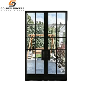 GS Aluminum French Door Double Glass Panel with Decorative Grilles for Patio - Product Image 1