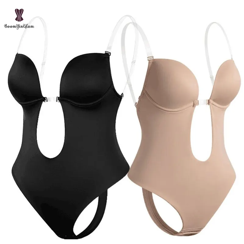 Black Nude Seamless Backless Push Up Breasted Bodysuit Strap Slimming Corset Body Shapers Concealed Bra Body Shapewear For Women
