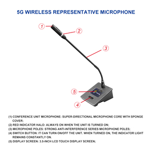 Simultane tercüme ile 5G Gooseneck Delegate mikrofon ses konferans sistemi 3.5 inç dokunmatik kamera izleme - Product Image 2