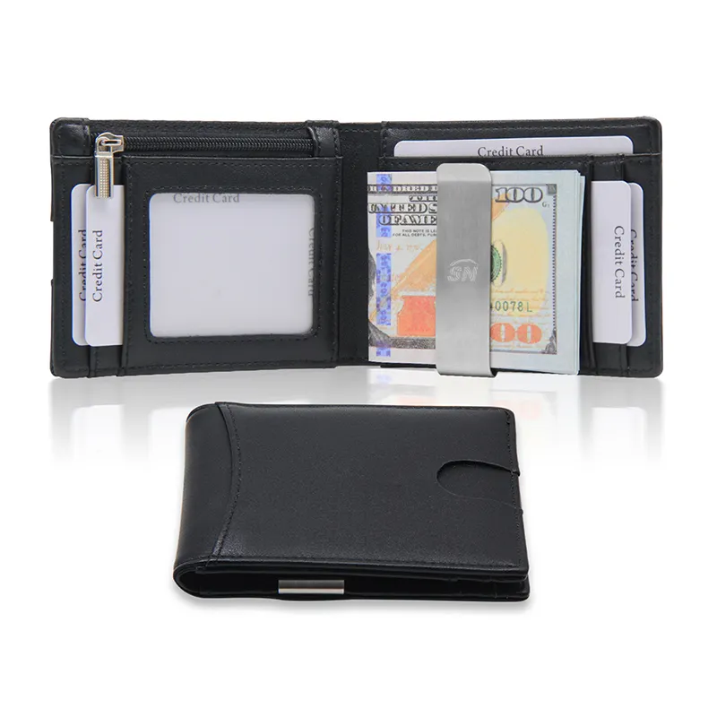 Minimalist slim rfid blocking card wallet front pocket 100% genuine leather money clip men wallet