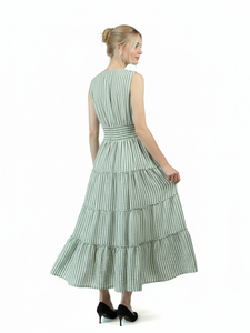 Sleeveless V-neck elegant layered ruffled stripes casual daily dress daily all-match can be worn outside - Product Image 2