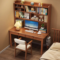 Escritorio de Estudio Ergonómico de Madera Maciza con Estantería Integrada para Adolescentes, Dormitorio, Oficina en Casa