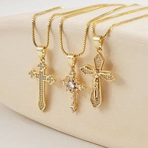 Cadena de lujo con colgante de Cruz de circonia cúbica para niña, cadena de lujo con colgante de Cruz de zirconia cúbica - Product Image 1