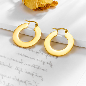 Geometric Hoop Earrings Stainless Steel Round Minimalist Fashion Jewelry - Product Image 2