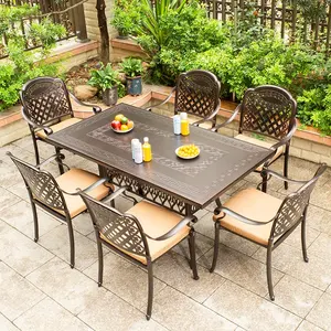 Современный литой алюминиевый металлический уличный обеденный стол, набор мебели для патио, садовый стол и стулья для бистро
