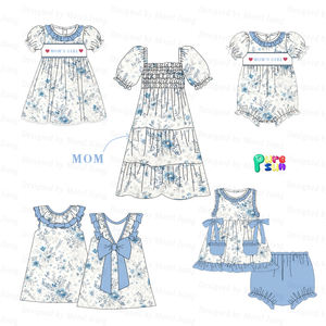 Set di abiti Casual Puresun per la famiglia mamma <span class=keywords><strong>e</strong></span> Me Design floreale plissettato con maniche a sbuffo vestito abbinato per bambini <span class=keywords><strong>e</strong></span> bambine - Product Image 2