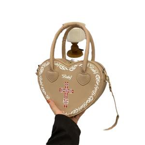 Bolso Tote de PU con Cierre, Estilo Forestal Artístico, Color Sólido, Novedad 2024, Moderno, Bandolera, con Forma de Corazón para Mujer - Product Image 5