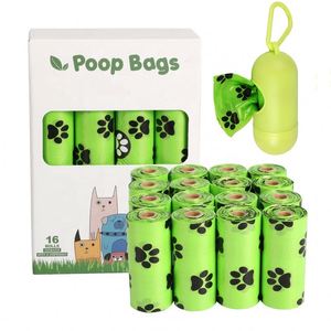 16 rouleaux de sacs à déjections canines biodégradables écologiques, motif patte mignon, matériau EPI/D2W+HDPE, épaisseur 0,012 mm, sacs à déjections design - Product Image 2