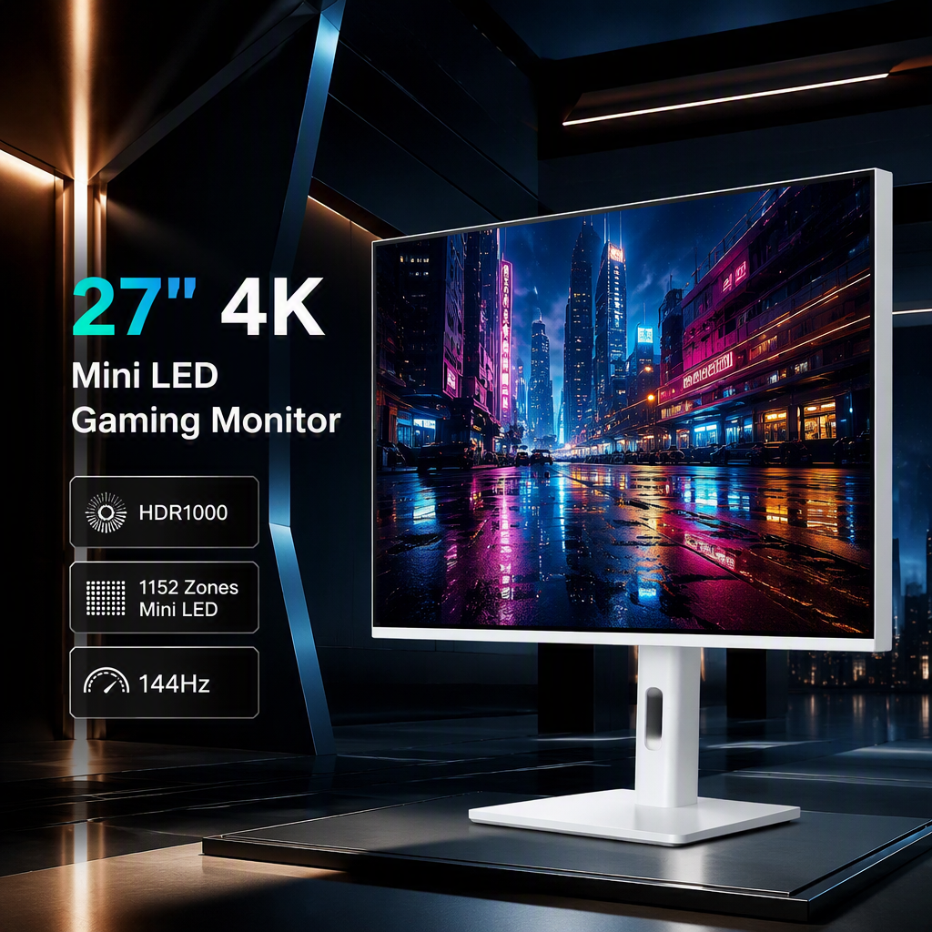 27 Inch 4K UHD <strong>Mini</strong> <strong>LED</strong> <strong>Gaming</strong> <strong>Monitor</strong> HDR1000 IPS Panel 1152 Zones Local Dimming 144Hz DP OEM ODM Factory