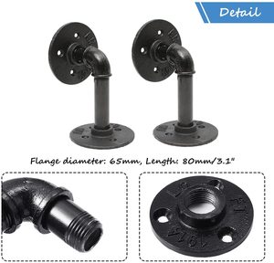 Industrial Black Iron Pipe <strong>Bracket</strong> Wall Mounted Floating <strong>Shelf</strong> <strong>Hanging</strong> Wall Hardware Decor <strong>for</strong> Farmhouse Shelving Hardware - Product Image 2