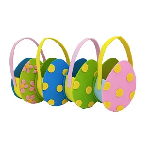 卸売漫画フェルトイースターかわいい卵の装飾ハンドバスケット/子供のためのハンドル付きバケットギフト