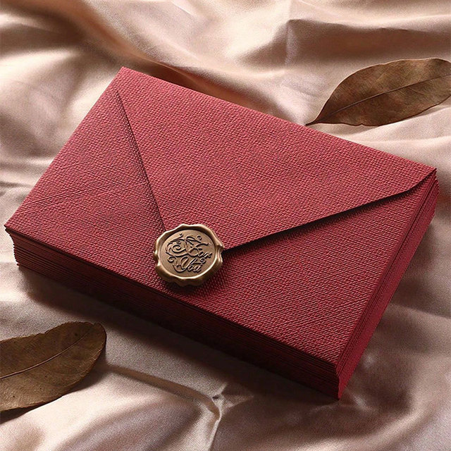 Custom Logo Vintage Linen Textured Kraft Paper Envelope Luxury Red Invitation Envelope for Wedding Party Gift Card Love Letter