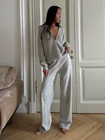 Ensemble Blubelle Décontracté Femme Cardigan Zippé en Maille et Pantalon Large Automne Hiver, Coupe Ample Douce, Taille Élastique, avec Capuche
